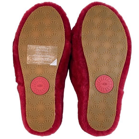 UGG Kids Fluff Yeah Red Fuax Fur Slide Slippers Sz 6 - Picture 6 of 7